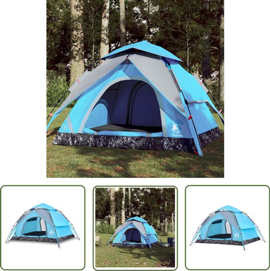 vidaXL Koepeltent - Kampeer Tent - Koepeltent 3-persoons snelontgrendeling blauw - Tent 3 Persoons - Campingtent - Vakantiehuis van Vidaxl