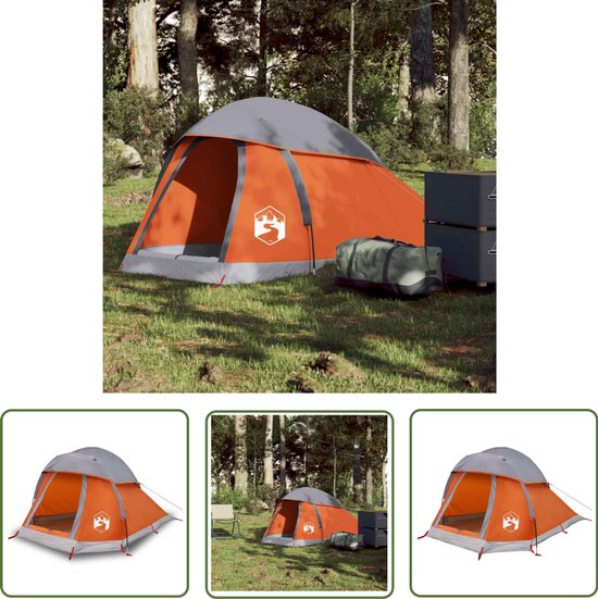 vidaXL Koepeltent - Kampeertent - Koepeltent 1-persoons waterdicht grijs en oranje - 1 Persoons Tent - Waterdicht Tent - Reis Tent van Merkloos
