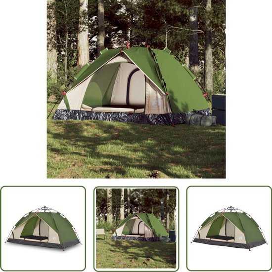 vidaXL Koepeltent - Kampeertent - Koepeltent 3-persoons snelontgrendeling groen - Tent - Buitenleven - Vakantie van Merkloos