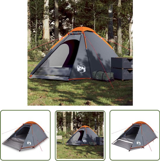 vidaXL Koepeltent - Kampeertent - Koepeltent 4-persoons waterdicht grijs en oranje - Tent - Campingtent - Vier Persoons Tent van Vidaxl