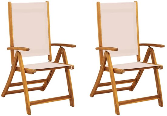 vidaXL - Opklapbare - stoelen, - 2 - stuks, - van - massief - acaciahout - en - textilene.