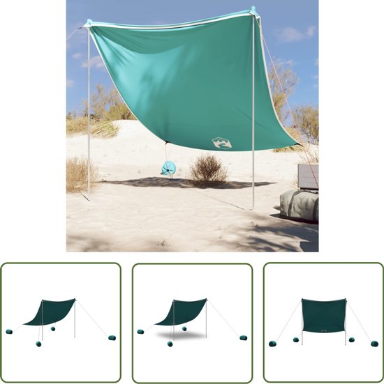 vidaXL Parasol Strand - Strandluifel - Strandluifel met zandankers 214x236 cm groen - Beach Shelter - Zonnebescherming - Outdoor Luifel van Merkloos