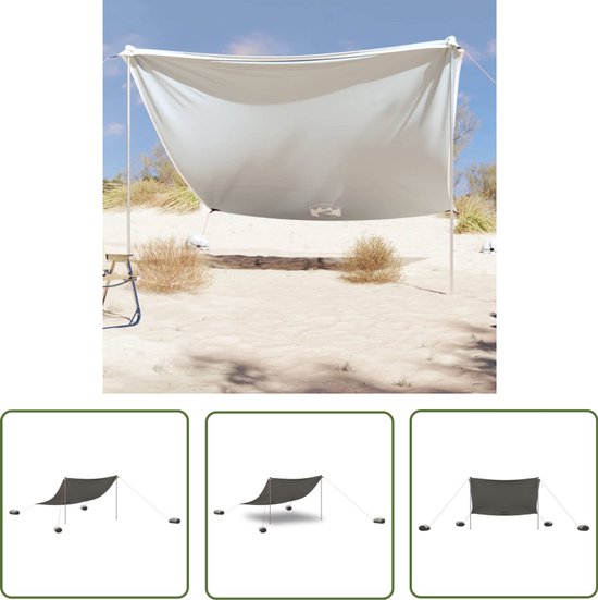vidaXL Parasol - Strandluifel - Strandluifel met zandankers 304x300 cm grijs - Zonnezeil - Buitendouche - Beachparty van Merkloos