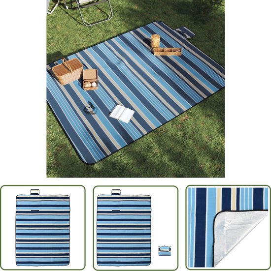 vidaXL Picknickdekent - Picknickkleed - Picknickkleed opvouwbaar gestreept 200x150 cm fluweel blauw wit - Outdoor Dekent - Camping Matras - Strandlaken van VidaXL