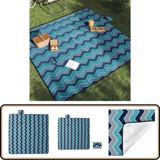 vidaXL Picknickkleed - 200x200 cm - Opvouwbaar - Blauw Picknickdekent - Picknickkleed - Buitendeken - Strandlaken - Campingaccessoires van VidaXL
