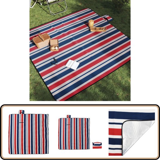 vidaXL Picknickkleed - 200x200 cm - Rood/Blauw Gestreept Picknickkleed - Picnic Dekentje - Buitendeken - Campingdekentje - Regenproof Deken van Vidaxl
