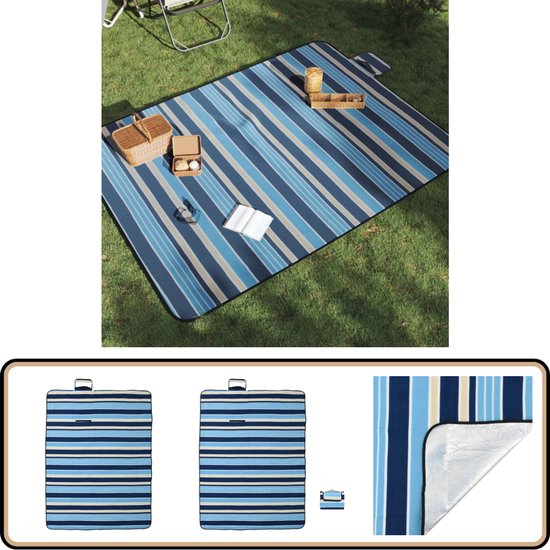vidaXL Picknickkleed - Opvouwbaar - 200x150 cm - Blauw/Wit Picknickdekent - Buiten Dekens - Camping Matras - Picnic Blanket - Strandlaken van Vidaxl