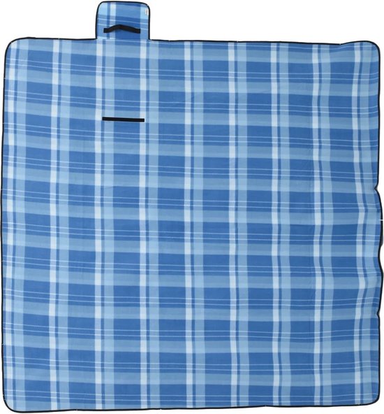 vidaXL - Picknickkleed - opvouwbaar - geruit - 200x200 - cm - fluweel - blauw van vidaXL