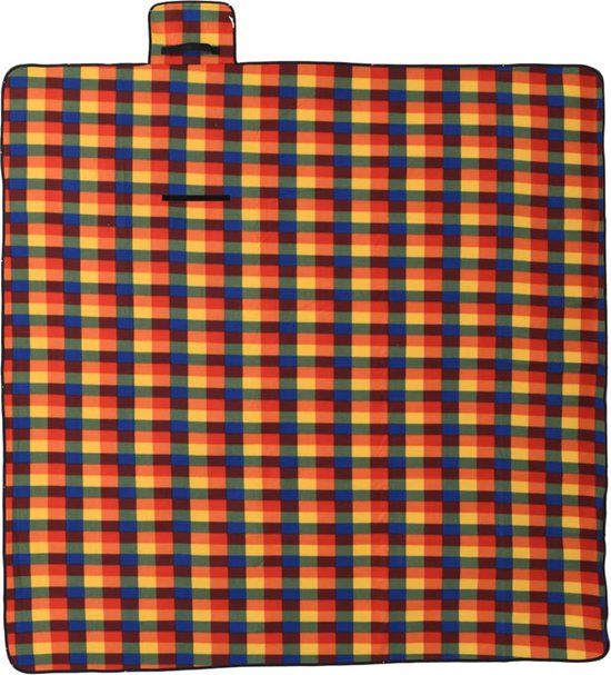 vidaXL - Picknickkleed - opvouwbaar - geruit - 200x200 - cm - fluweel - meerkleurig van vidaXL