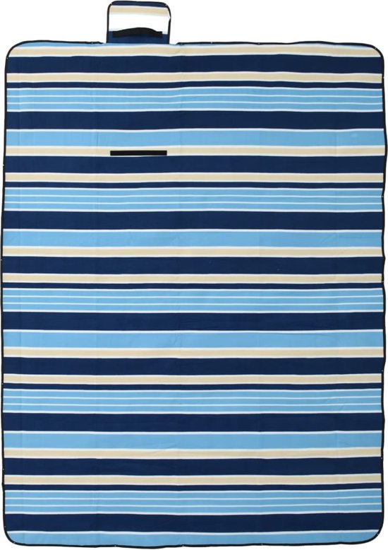 vidaXL - Picknickkleed - opvouwbaar - gestreept - 200x150 - cm - fluweel - blauw - wit van Vidaxl