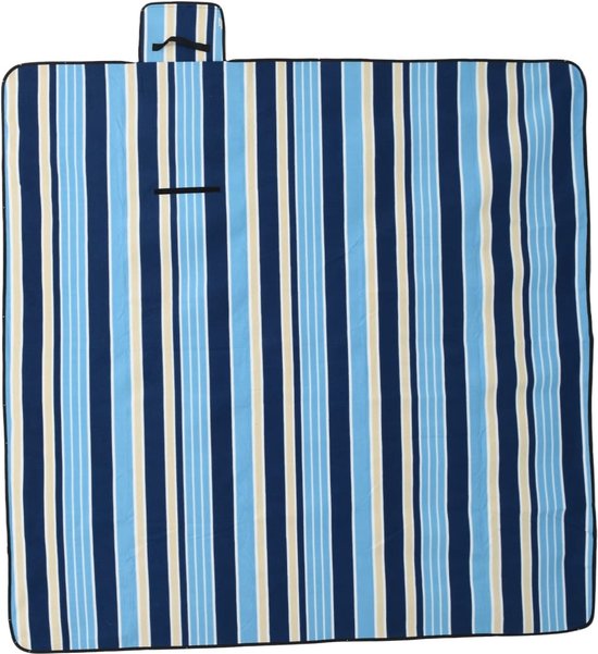 vidaXL - Picknickkleed - opvouwbaar - gestreept - 200x200 - cm - fluweel - blauw - wit van vidaXL