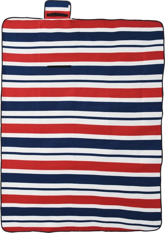 vidaXL - Picknickkleed - opvouwbaar - strepen - 200x150 - cm - fluweel - blauw - rood van Vidaxl