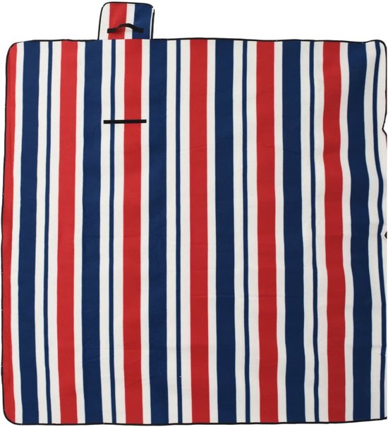 vidaXL - Picknickkleed - opvouwbaar - strepen - 200x200 - cm - fluweel - blauw - rood van Vidaxl