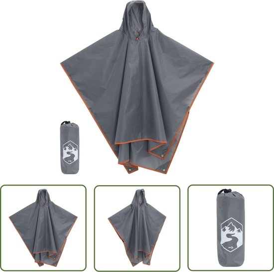 vidaXL Regenponcho - Regenjas - Regenponcho met capuchon 2-in-1 ontwerp 223x145 cm grijs oranje - Outdoor Kleding - Wandelkleding - Festival Outfit