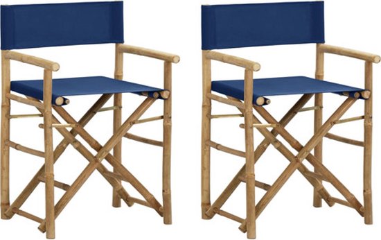 vidaXL - Regisseursstoelen - 2 - st - inklapbaar - blauw - bamboe - en - stof van Vidaxl