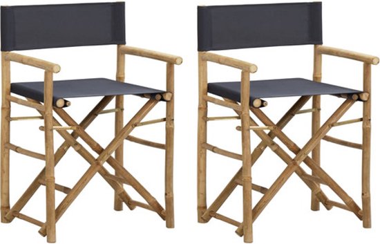 vidaXL - Regisseursstoelen - 2 - st - inklapbaar - donkergrijs - bamboe - en - stof