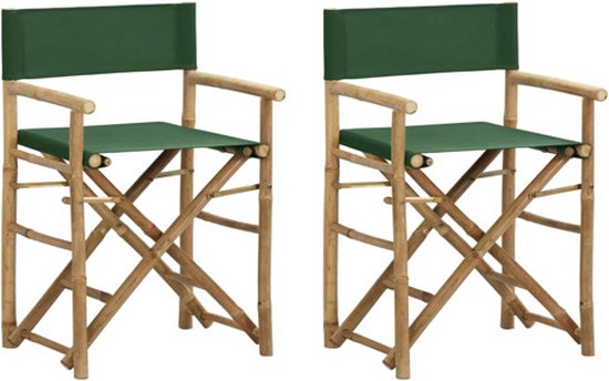 vidaXL - Regisseursstoelen - 2 - st - inklapbaar - groen - bamboe - en - stof