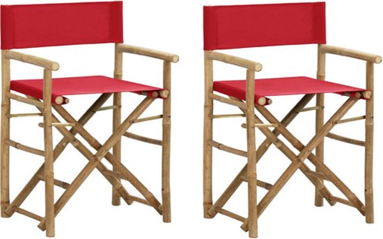 vidaXL - Regisseursstoelen - 2 - st - inklapbaar - rood - bamboe - en - stof