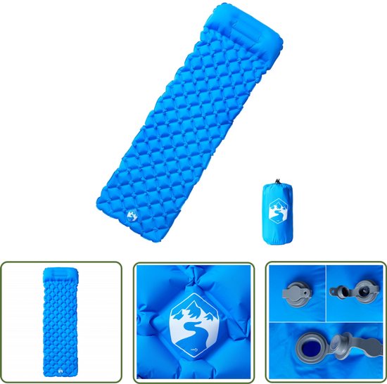 vidaXL Slaapmat - Kampeermatras - Kampeermatras met kussen opblaasbaar 1-persoons blauw - Campingbed - Outdoor Matras - Luchtmatras van Merkloos