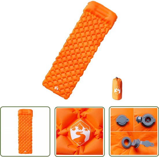 vidaXL Slaapmat - Kampeermatras - Kampeermatras met kussen opblaasbaar 1-persoons oranje - Campingmatras - Opblaasbare Matras - Outdoor Matras van Merkloos