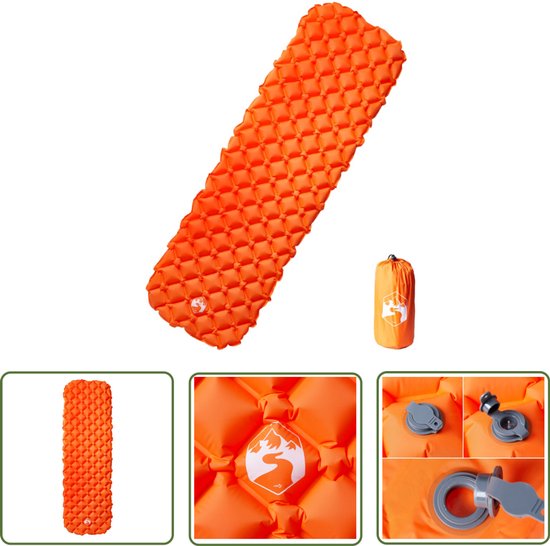 vidaXL Slaapzak - Kampeermatras - Kampeermatras opblaasbaar 190x58x6 cm 1-persoons oranje - Camping - Outdoor - Vakantie van Merkloos
