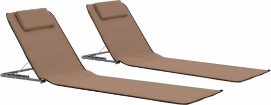 vidaXL - Strandmatten - inklapbaar - 2 - st - staal - en - stof - bruin