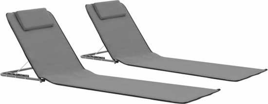 vidaXL - Strandmatten - inklapbaar - 2 - st - staal - en - stof - grijs van Vidaxl