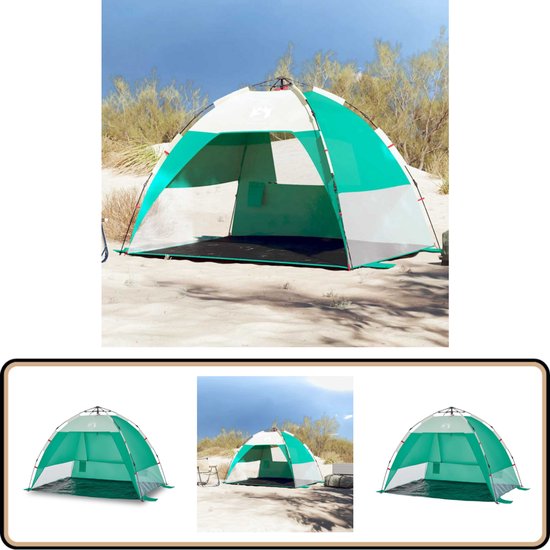 vidaXL Strandtent - 2 Persoons - Snelontgrendeling - Zeegroen Strandtent - Zonbescherming - Beachtent - Vakantiehuisje - Campingtent van VidaXL