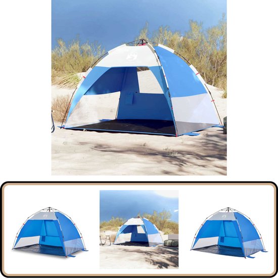 vidaXL Strandtent 2-persoons waterdicht azuurblauw Strandtent - Beachtent - Parasol - Zonnebescherming - Outdoor van VidaXL