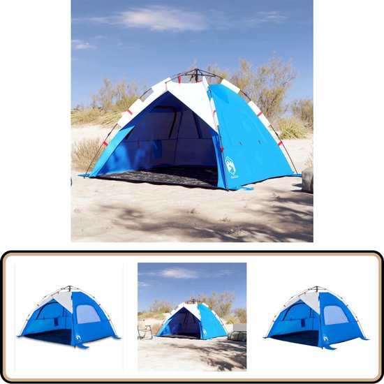 vidaXL Strandtent 3-persoons - Waterdicht - Azuurblauw Strandtent - Zonbescherming - Beachtent - Vakantiehuis - Camping van VidaXL