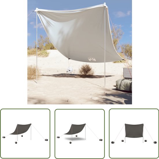 vidaXL Strandtent - Strandluifel - Strandluifel met zandankers 214x236 cm grijs - Zonnebescherming - Parasol - Beach Shelter van Merkloos