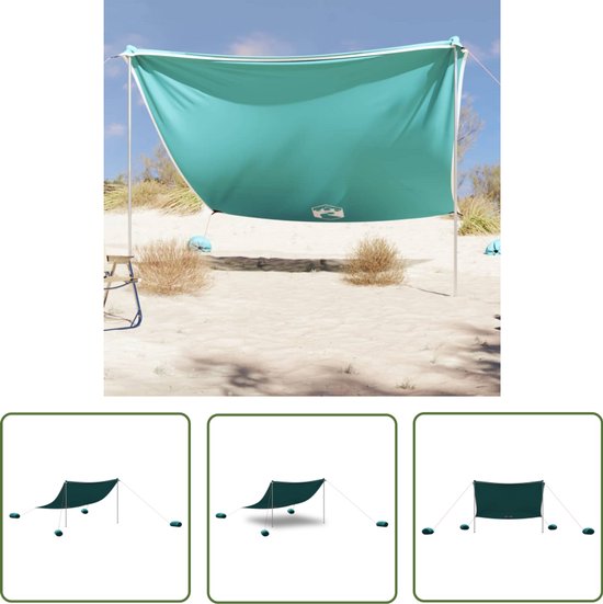 vidaXL Strandtent - Strandluifel - Strandluifel met zandankers 304x300 cm groen - Parasol - Zonnezeil - Buitendouche van Merkloos