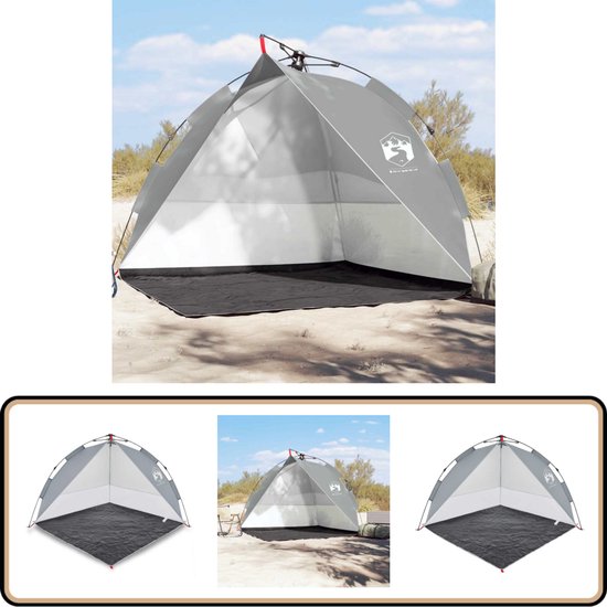 vidaXL Strandtent - Waterdicht - Grijs - Compact en Lichtgewicht Strandtent - Strandaccessoires - Zonnescherm - Buitenterrein - Camping van VidaXL