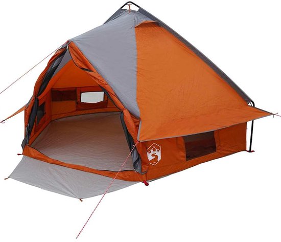 vidaXL - Teepee - Tent - voor - 4 - Personen - 4-persoons - Grijs - en - Oranje