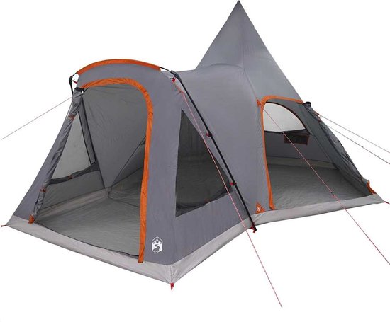vidaXL - Teepee - Tent - voor - 5 - Personen - 5-persoons - Grijs - en - Oranje