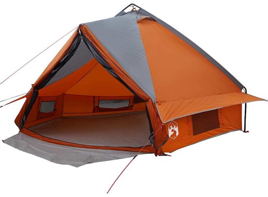 vidaXL - Teepee - Tent - voor - 6 - Personen - 6-persoons - Grijs - en - Oranje