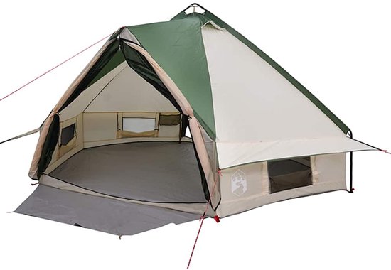 vidaXL - Teepee - Tent - voor - 6 - Personen - Groen - en - Wit - 431 - x - 366 - x - 185 - cm