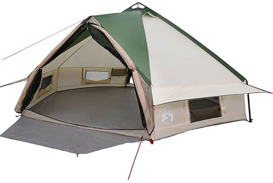 vidaXL - Teepee - Tent - voor - 8 - Personen - Groen - en - Wit - 490 - x - 410 - x - 210 - cm