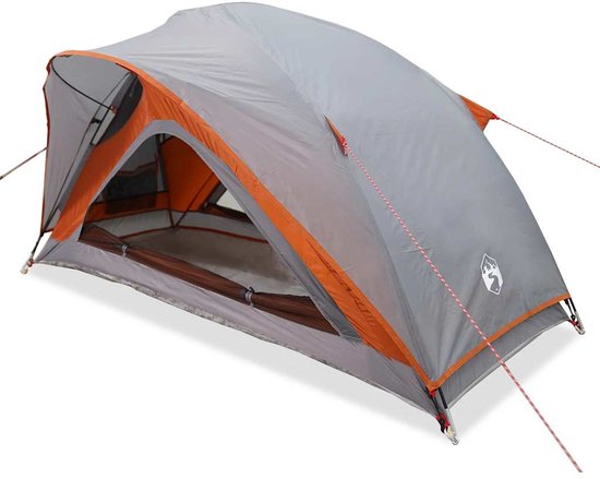 vidaXL - Tent - 1-persoons - waterdicht - grijs - en - oranje van VidaXL