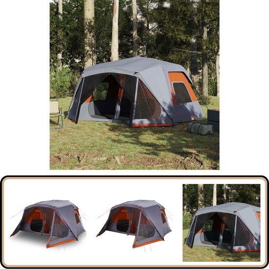 vidaXL Tent 10-persoons - Waterdicht - Grijs en Oranje Gezinstent - Campingtent - Bungalowtent - Familie Tent - Waterslot Tent van VidaXL