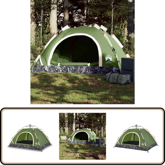 vidaXL Tent - 2-persoons - Groen - Snelontgrendeling Kampeertent - Tent - Koepeltent - 2 Persoons Tent - Groene Tent van VidaXL