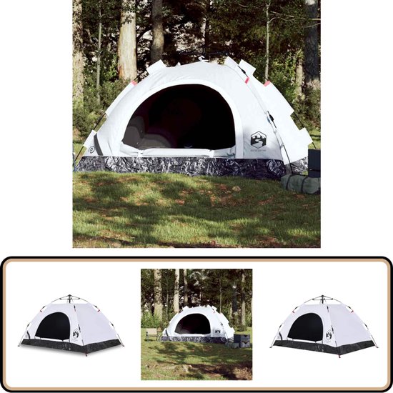 vidaXL Tent 2-persoons - Koepelvorm - Verduisterend Wit Kampeeruitrusting - Campingtent - Tweepersoonstent - Tent Kopen - Veranda Tent van VidaXL