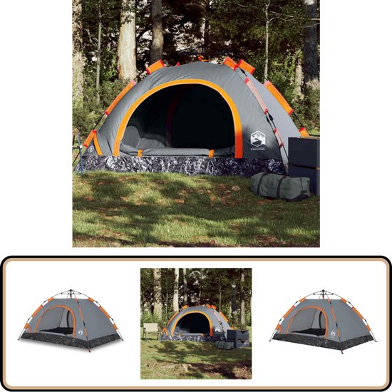 vidaXL Tent 2-persoons - Snelontgrendeling - Grijs/Oranje Kampeertent - Tent - Koepeltent - Tweepersoons Tent - Waterproof Tent van Vidaxl
