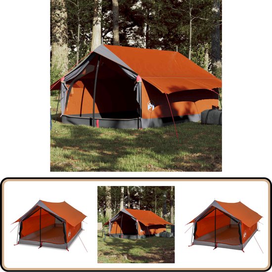 vidaXL Tent - 2-persoons - Waterdicht - Grijs en Oranje Kampeertent - Tent - Tweepersoons Tent - Campinguitrusting - Outdoorleven van VidaXL