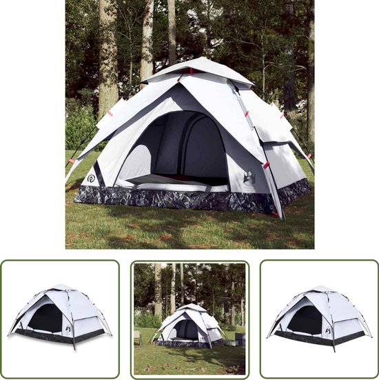 vidaXL Tent 3 Persoons - Kampeer Tent - Koepeltent 3-persoons snelontgrendeling verduisterende stof wit - Koepeltent - Campingtent - Vakantiehuisje van Merkloos