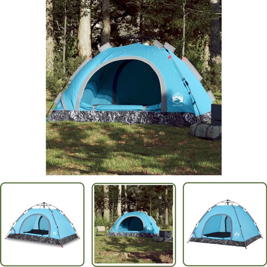vidaXL Tent 3 Persoons - Kampeer Tent - Tent 3-persoons snelontgrendeling blauw - Campingtent - Vakantiehuis - Outdoor van Merkloos