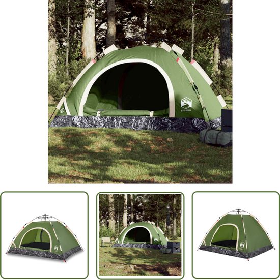vidaXL Tent 3 Persoons - Kampeer Tent - Tent 3-persoons snelontgrendeling groen - Groene Tent - Campingtent - Vakantie Tent van VidaXL