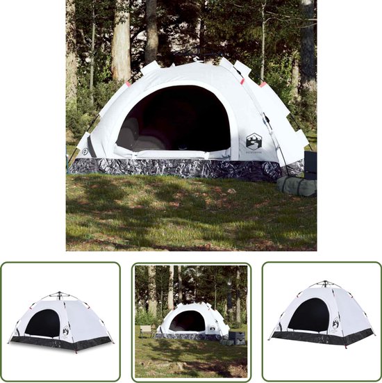 vidaXL Tent 3 Persoons - Kampeer Tent - Tent 3-persoons snelontgrendeling verduisterende stof wit - Campingtent - Vakantiehuisje - Outdoor van VidaXL