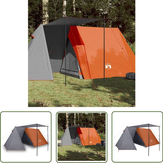 vidaXL Tent 3 Persoons - Kampeer Tent - Tent 3-persoons waterdicht grijs en oranje - Campingtent - Tent Grijs Oranje - Waterdicht Tent van VidaXL