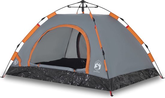 vidaXL - Tent - 3-persoons - snelontgrendeling - grijs - en - oranje van vidaXL